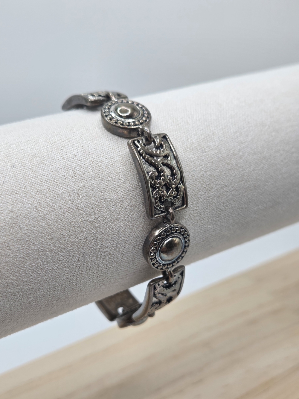 Sterling Silver Tone Linked Bracelet - Antique Finish